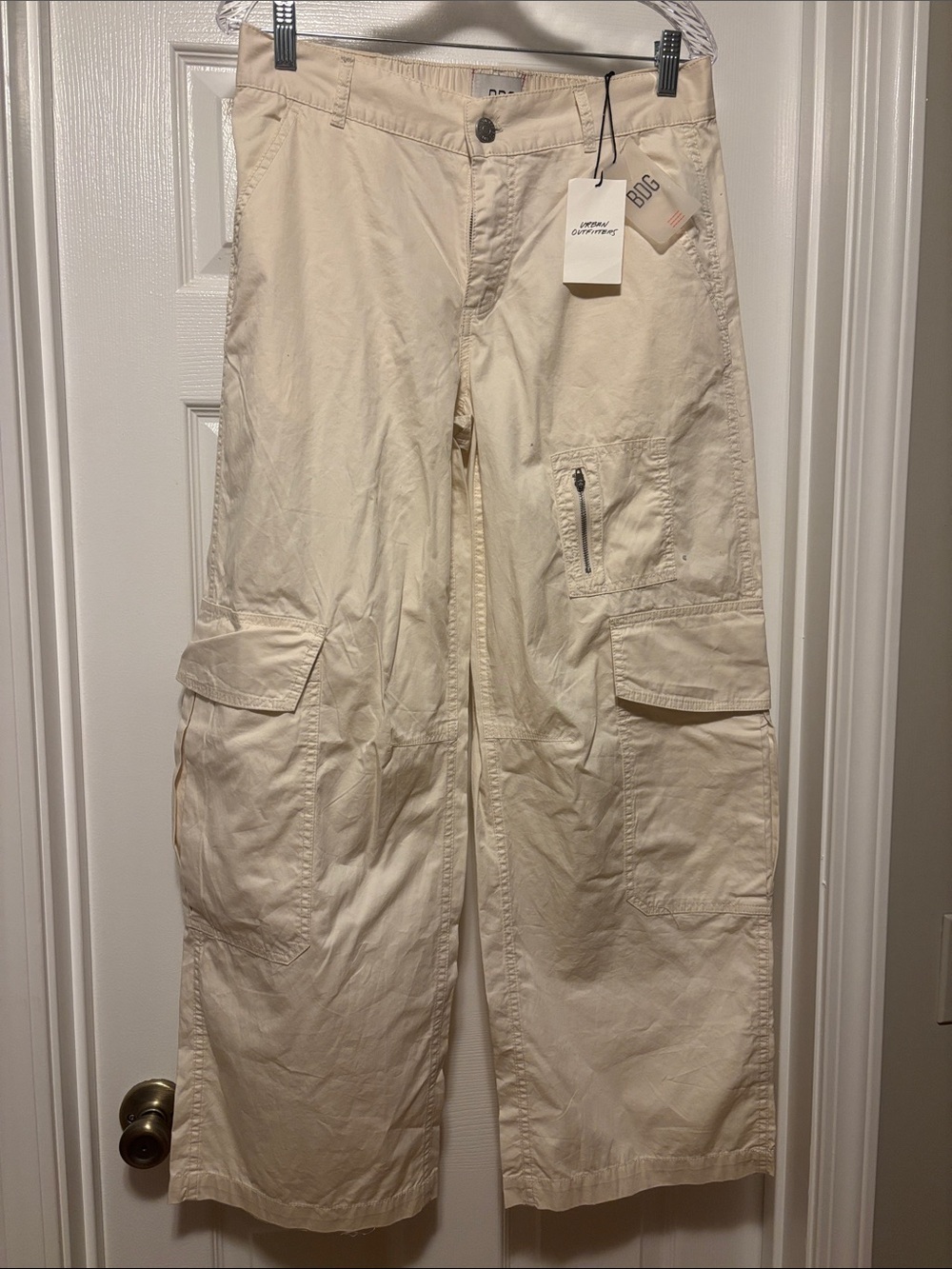 Urban Outfitters Cream Cargo Pants with Zip Pocket